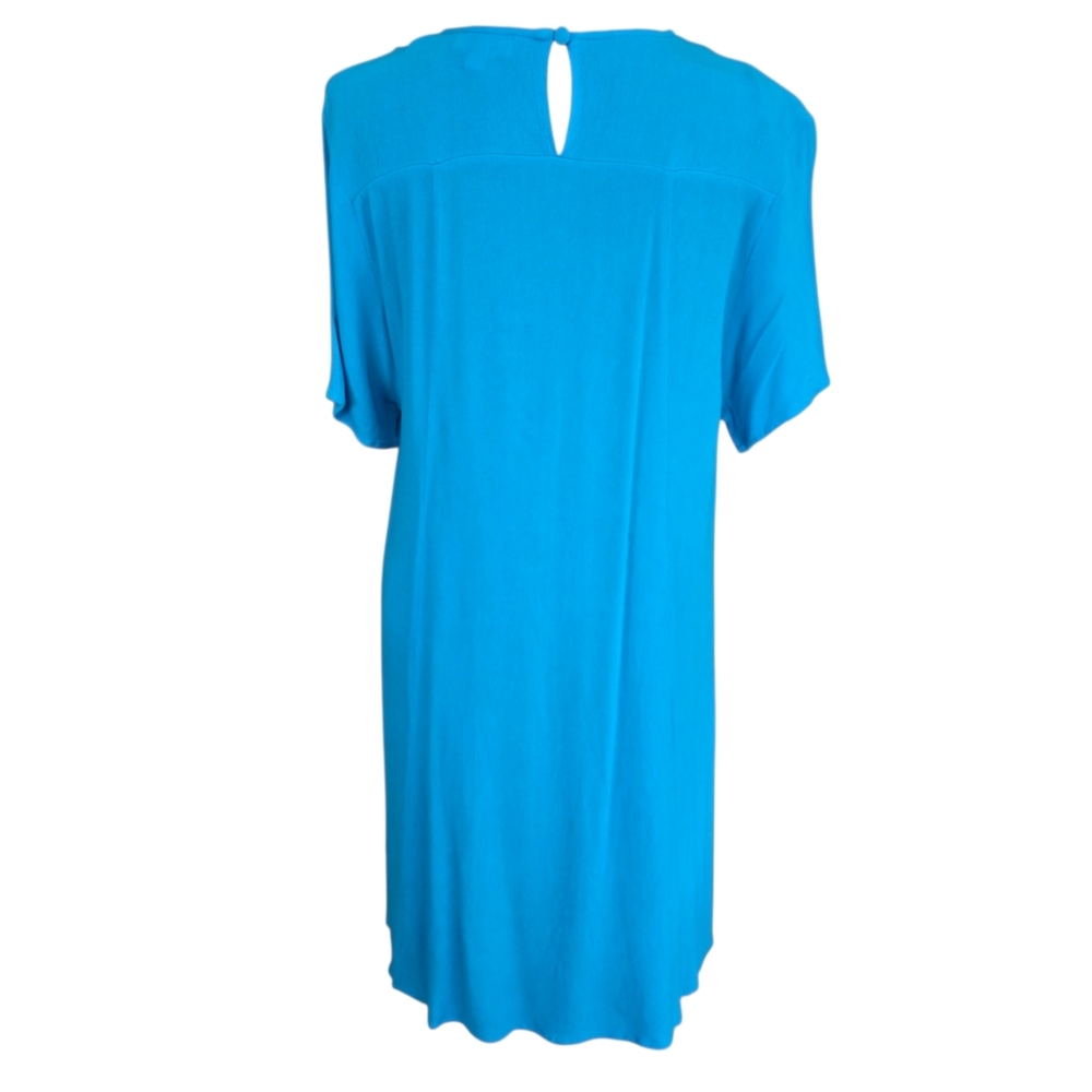 Umgee Embroidered Floral Shift Dress Turquoise Rayon Size S Summer Boho Casual - Picture 5 of 8